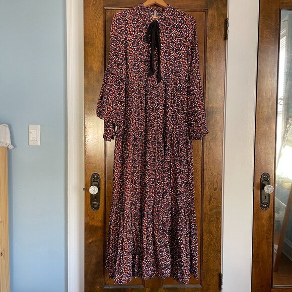 Free People Charlotte Tie-Front Geometric Print Maxi Dress Boho 70s Vibe Size M - Picture 2 of 7
